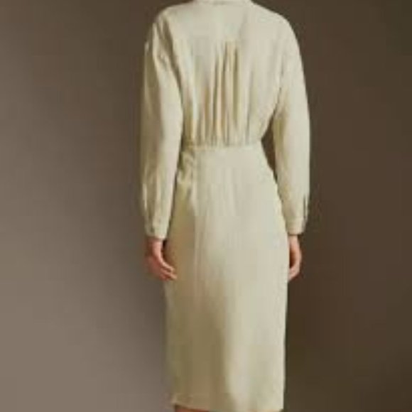 Anthropologie 4 NWT V-Neck Knot Front Midi Dress Sage Green Linen Blend - Picture 8 of 12